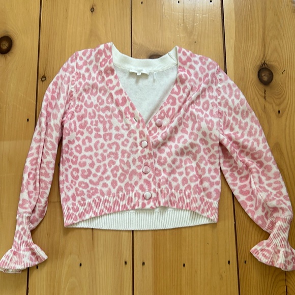 LoveShackFancy Boscom Pink Leopard Print Cardigan - Picture 1 of 3